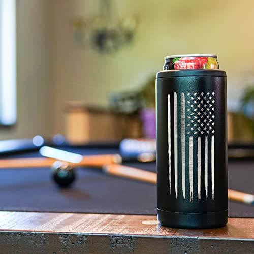 American Flag Skinny Can Cooler for Slim Beer & Hard Seltzer Cans | 12oz Stainless Steel Insulated Tall Can Cooler – Gifts for Veterans