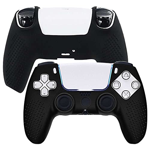 Aosai PS5 DualSense Controller Skin, Studded Anti-Slip PS5 DualSense Controller Cover Silicone Grip for PS5 Controller(Black Controller Skin x 2 + FPS PRO Thumb Grips x 8)