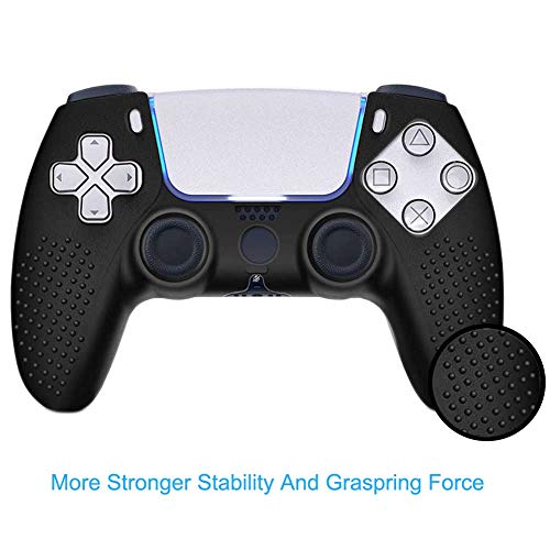 Aosai PS5 DualSense Controller Skin, Studded Anti-Slip PS5 DualSense Controller Cover Silicone Grip for PS5 Controller(Black Controller Skin x 2 + FPS PRO Thumb Grips x 8)