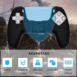 Aosai PS5 DualSense Controller Skin, Studded Anti-Slip PS5 DualSense Controller Cover Silicone Grip for PS5 Controller(Black Controller Skin x 2 + FPS PRO Thumb Grips x 8)