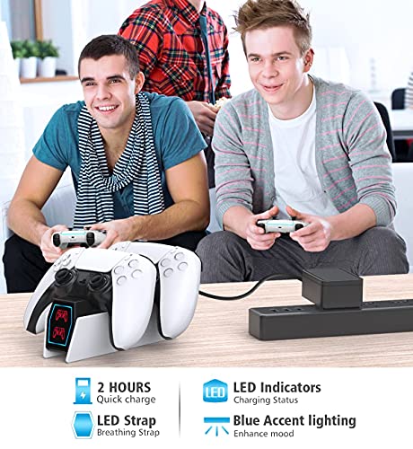 PS5 Controller Charger Station with Fast Charging AC Adapter 5V/3A, Dual Controller Charging Stand for Playstation 5, Docking Station Replacement for DualSense Charging Station