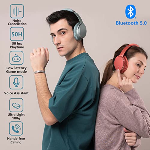 Srhythm NC25 Active Noise Cancelling Headphones Bluetooth 5.0, ANC Stereo Headset Over-Ear with Hi-Fi,Mic,50H Playtime,Voice Assistant,Low Latency Game Mode (Renewed)