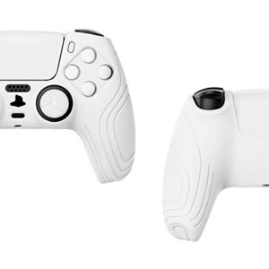 eXtremeRate PlayVital Samurai Edition White Anti-Slip Controller Grip Silicone Skin for ps5, Ergonomic Soft Rubber Protective Case for ps5 Controller with White Thumb Stick Caps