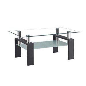 rectangle glass coffee table metal tube legs end table for livingroom tansole black 39.4x23.7x17.7
