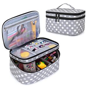 luxja double-layer sewing accessories organizer, sewing supplies organizer for needles, thread, scissors, measuring tape and other sewing tools, large/polka dots