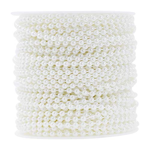 Mandala Crafts Faux White Pearl Beads Garland - 4mm 44 Yds White Pearl Strands Spool Pearl String Bead Roll Pearl Garland for Wedding Party Christmas Tree Decoration