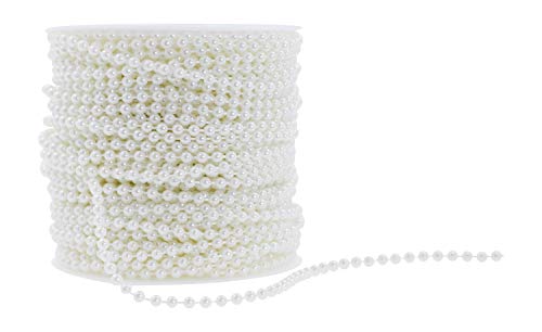 Mandala Crafts Faux White Pearl Beads Garland - 4mm 44 Yds White Pearl Strands Spool Pearl String Bead Roll Pearl Garland for Wedding Party Christmas Tree Decoration