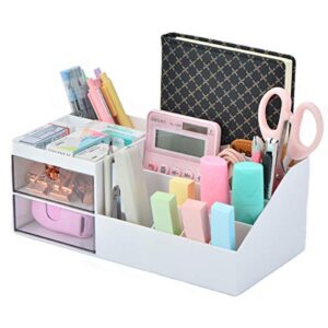 citmage desk organizer caddy with 12 compartments office workspace drawer organizers desktop holder plastic stationery supplies storage box for pencils,markers,erasers,pens,sticky notes(white)…