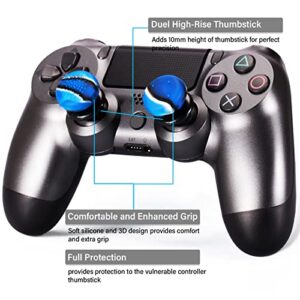 Playrealm FPS Thumbstick Extender & 3D Texture Rubber Silicone Grip Cover 2 Sets for PS5 Dualsenese & PS4 Controller (Camouflage Blue)