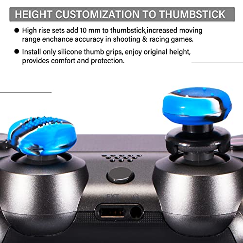 Playrealm FPS Thumbstick Extender & 3D Texture Rubber Silicone Grip Cover 2 Sets for PS5 Dualsenese & PS4 Controller (Camouflage Blue)