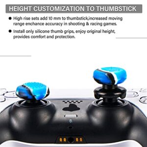 Playrealm FPS Thumbstick Extender & 3D Texture Rubber Silicone Grip Cover 2 Sets for PS5 Dualsenese & PS4 Controller (Camouflage Blue)