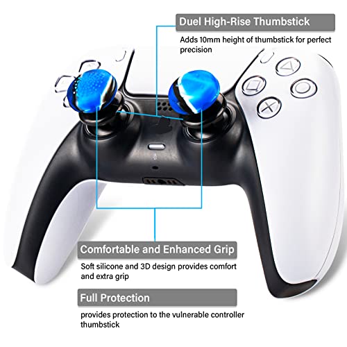 Playrealm FPS Thumbstick Extender & 3D Texture Rubber Silicone Grip Cover 2 Sets for PS5 Dualsenese & PS4 Controller (Camouflage Blue)