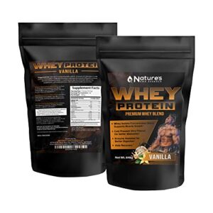 nature's own essence pure whey protein powder - 100% natural whey protein isolate concentrate vanilla shake, gluten free, fast digesting, keto friendly for fitness and optimum nutrition - 2 lbs