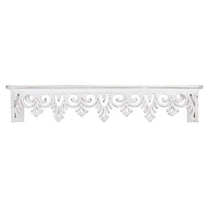 American Art Decor Hand-Carved Wooden Floating Wall Shelf - Whitewashed (24”)