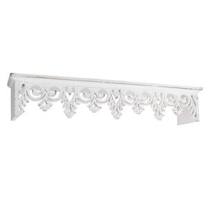 american art decor hand-carved wooden floating wall shelf - whitewashed (24”)