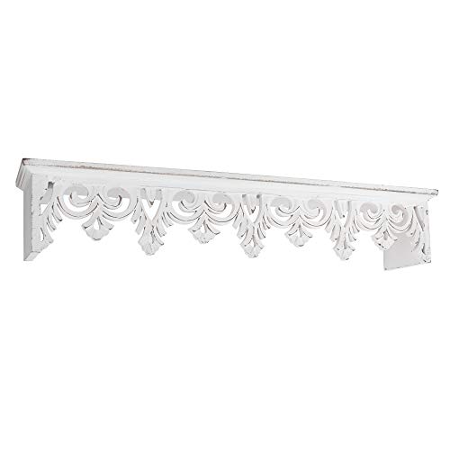 American Art Decor Hand-Carved Wooden Floating Wall Shelf - Whitewashed (24”)