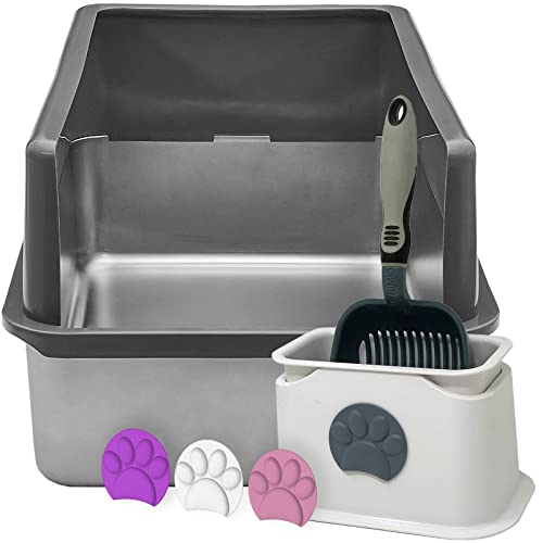 purple pet iprimio Sifter w/Deep Shovel Litter Scoop - Easy Cleaning Litterbox - Modern Scooper Holder -Works with All Metal and Plastic Scoopers