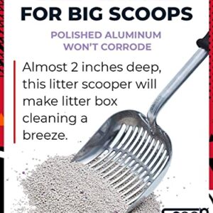 iPrimio Scoop Monster Cat Litter Scooper with 17 Inch Long Handle and Soft Grip - Easy Cleaning Litterbox - Modern Scooper Holder -Works with All Metal and Plastic Scoopers