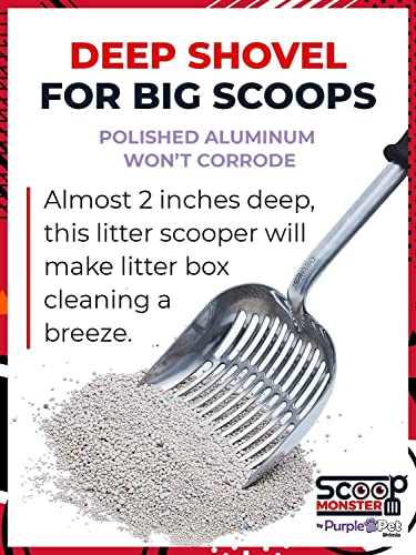 iPrimio Scoop Monster Cat Litter Scooper with 17 Inch Long Handle and Soft Grip - Easy Cleaning Litterbox - Modern Scooper Holder -Works with All Metal and Plastic Scoopers