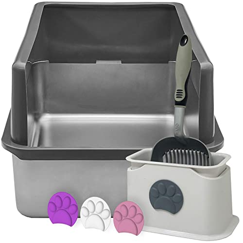 iPrimio Sifter with Deep Shovel, Cat Litter Pan with Universal Cat Litter Scooper - Modern Scooper Holder -Works with All Metal and Plastic Scoopers