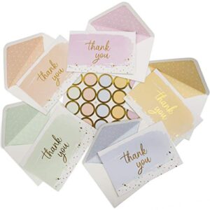 100 watercolor & gold foil thank you cards w/envelopes & stickers, bulk boxed set assortment of modern & pretty pastel rainbow notes, assorted unique & elegant cards pack for wedding/baby shower