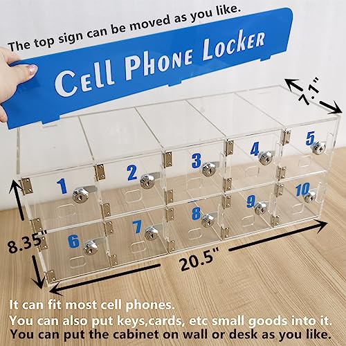 Zinging life No Confused for Each Key Clear Cell Phone Locker Box with Door Locks and Keys Wall-Mounted Cell Phones Storage Cabinet Pocket Storage Locker Box for Office Classroom