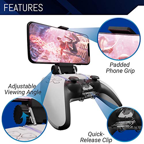 Orzly PS5 Controller Mobile Gaming Clip, DualSense Controller Phone Mount Adjustable Phone Holder Clamp Compatible with PlayStation 5 Dualsense Controller