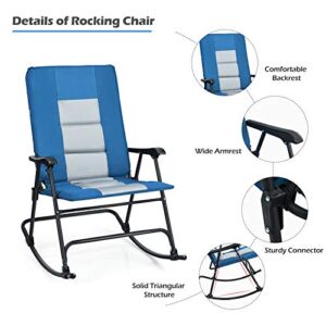 Giantex Camping Rocking Chair Fold-able Oversized with Padded Armrest and Seat Folding Lawn Chair 350 lbs Weight Capacity for Outdoor, Patio, Lawn, Backyard, Garden Portable Chair (1, Blue)