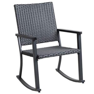c-hopetree outdoor rocking chair for outside patio porch, metal frame, black all weather wicker