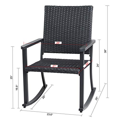 C-Hopetree Outdoor Rocking Chair for Outside Patio Porch, Metal Frame, Black All Weather Wicker