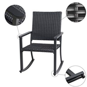 C-Hopetree Outdoor Rocking Chair for Outside Patio Porch, Metal Frame, Black All Weather Wicker