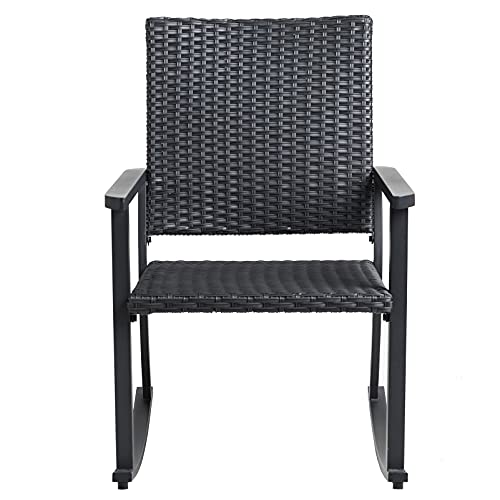 C-Hopetree Outdoor Rocking Chair for Outside Patio Porch, Metal Frame, Black All Weather Wicker