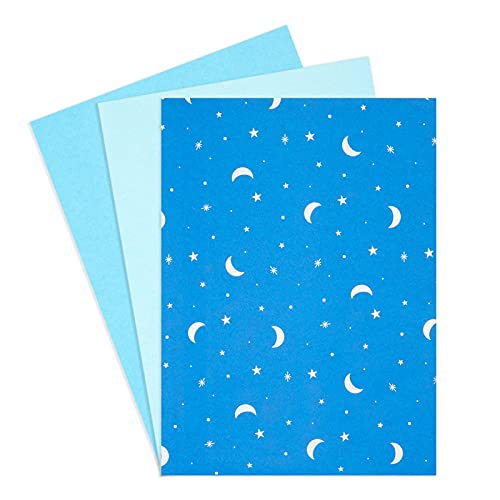 Moon and Stars Gift Wrap Tissue Paper for Bags, 3 Blue Colors (20x26 in, 60 Sheets)