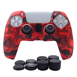 ps5 controller grips-hikfly silicone cover for ps5 dualsense controller skin,non-slip cover for playstation 5 controller- 1 x skin with 8 x thumb grip caps(red)