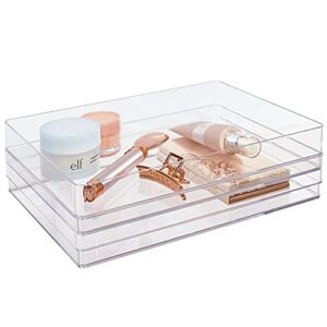 stori simplesort 2-piece stackable clear drawer organizer set | 12" x 9" x 2" rectangle trays | wide makeup vanity storage bins and office desk drawer dividers | made in usa