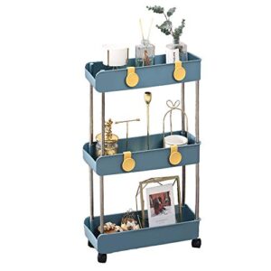 melody house 3-tier slim mobile shelving unit on wheels, slide out rolling bathroom storage organizer, utility carts shelf rack for kitchen bathroom laundry room narrow places, navy blue