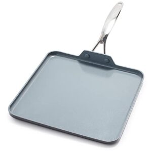 greenpan valencia pro hard anodized healthy ceramic nonstick 11" griddle pan, pfas-free, induction, dishwasher safe, oven safe, gray