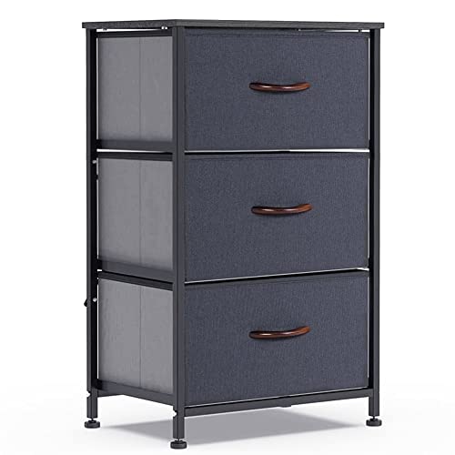 DHMAKER Nightstand with 3 Drawers, Small Dresser for Bedroom, Bedside Furniture & Accent End Table with Fabric Bins for Home, Bedroom Accessories, Living Room, College Dorm, Dark Indigo