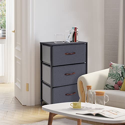 DHMAKER Nightstand with 3 Drawers, Small Dresser for Bedroom, Bedside Furniture & Accent End Table with Fabric Bins for Home, Bedroom Accessories, Living Room, College Dorm, Dark Indigo