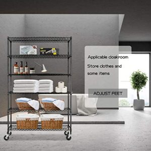 HCB 6-Tier Storage Shelf Heavy Duty Wire Shelving Unit 76"x48"x18" Height Adjustable Metal Steel Wire with Casters for Restaurant Garage Pantry Kitchen Rack (Black)