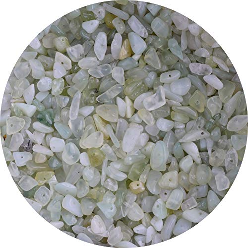 Natural Chip Stone Beads 5-8mm New Mountain Jade 400 Pieces Irregular Gemstones Healing Crystal Loose Rocks Bead Hole Drilled DIY for Bracelet Jewelry Making Crafting (5-8mm, New Mountain Jade)