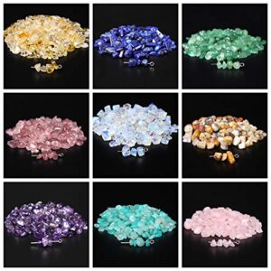 Natural Chip Stone Beads 5-8mm New Mountain Jade 400 Pieces Irregular Gemstones Healing Crystal Loose Rocks Bead Hole Drilled DIY for Bracelet Jewelry Making Crafting (5-8mm, New Mountain Jade)