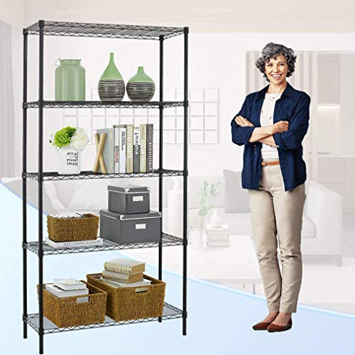 Black 5 Tier Shelf Wire Shelving Unit NSF Wire Shelf Metal Large Storage Shelves Heavy Duty Height Adjustable Utility for Garage Kitchen Office Commercial Shelving Steel Layer Shelf - (72"x36"x14")