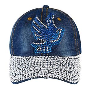 sparkling blue and white dove distressed denim crystal bling baseball cap