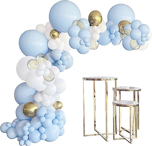 Blue and White Gold Balloons,Blue White Gold Balloon Garland Arch Kit Metallic Chrome God Ballons with Macaroon Blue White Latex Balloons for Wedding Bridal Shower Party Baby Shower Decoration