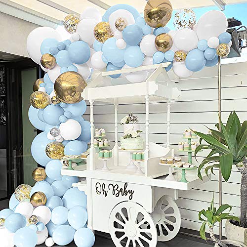 Blue and White Gold Balloons,Blue White Gold Balloon Garland Arch Kit Metallic Chrome God Ballons with Macaroon Blue White Latex Balloons for Wedding Bridal Shower Party Baby Shower Decoration