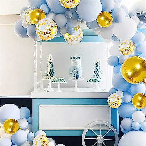 Blue and White Gold Balloons,Blue White Gold Balloon Garland Arch Kit Metallic Chrome God Ballons with Macaroon Blue White Latex Balloons for Wedding Bridal Shower Party Baby Shower Decoration