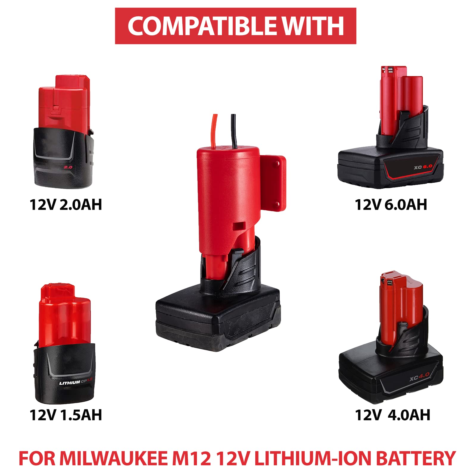 Upgraded Power Wheel Adaptor for Milwaukee M12 12V Battery with Fuse & Wire terminals,Power Connector for Rc Car, Robotics,Rc Truck, DIY,Work for Milwaukee M12 48-11-2420 48-11-2401 Li-ion Battery