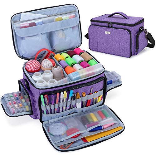 Luxja High Capacity Sewing Accessories Organizer (Bag ONLY), Sewing Supplies Organizer with Shoulder Strap (Patent Design), Purple