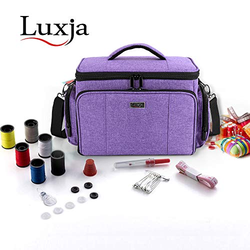 Luxja High Capacity Sewing Accessories Organizer (Bag ONLY), Sewing Supplies Organizer with Shoulder Strap (Patent Design), Purple